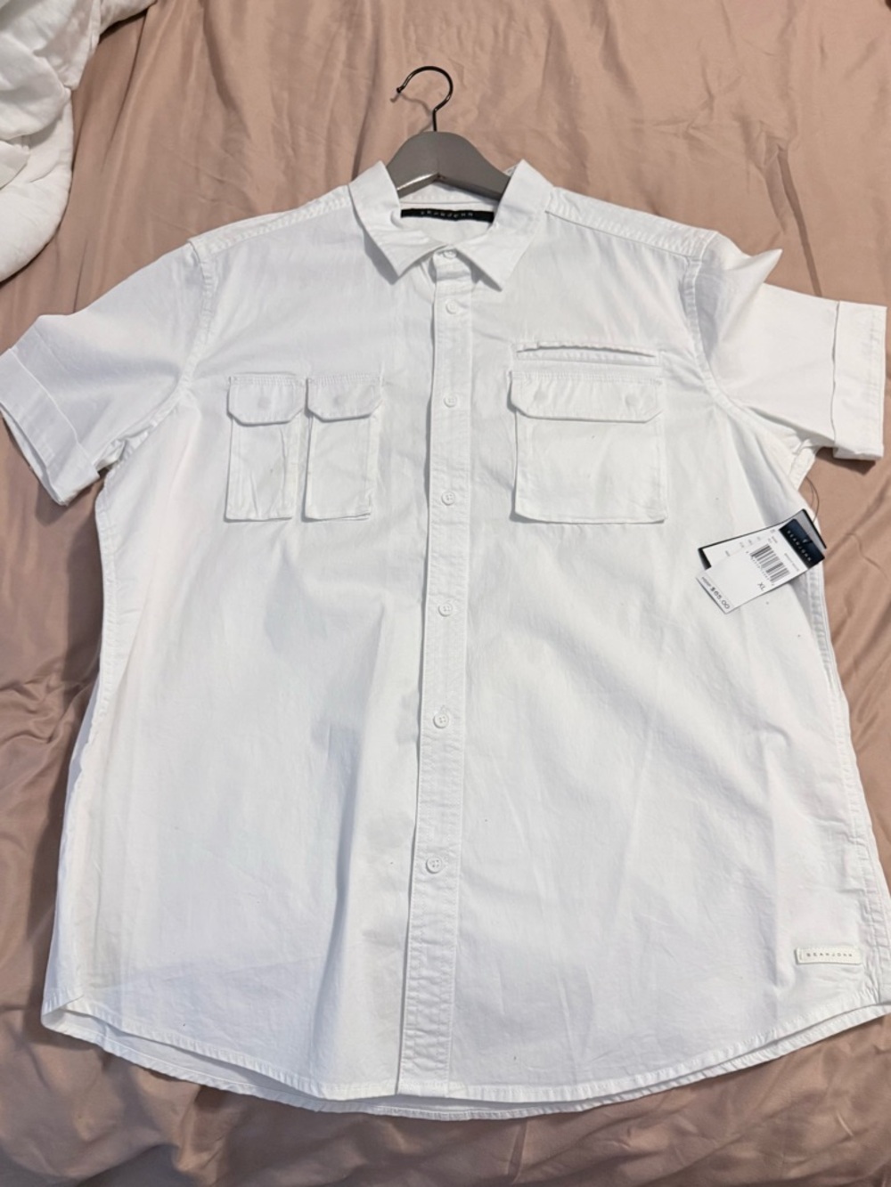 Sean John White Short-Sleeve Button-Down Utility Shirt